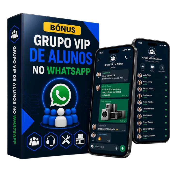 Mockup do bônus Grupo VIP de Alunos no WhatsApp